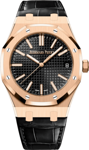 Audemars Piguet  Royal Oak Automatic Black Dial 18k Rose Gold Leather Strap Men's Watch 15510OR.OO.D002CR.02