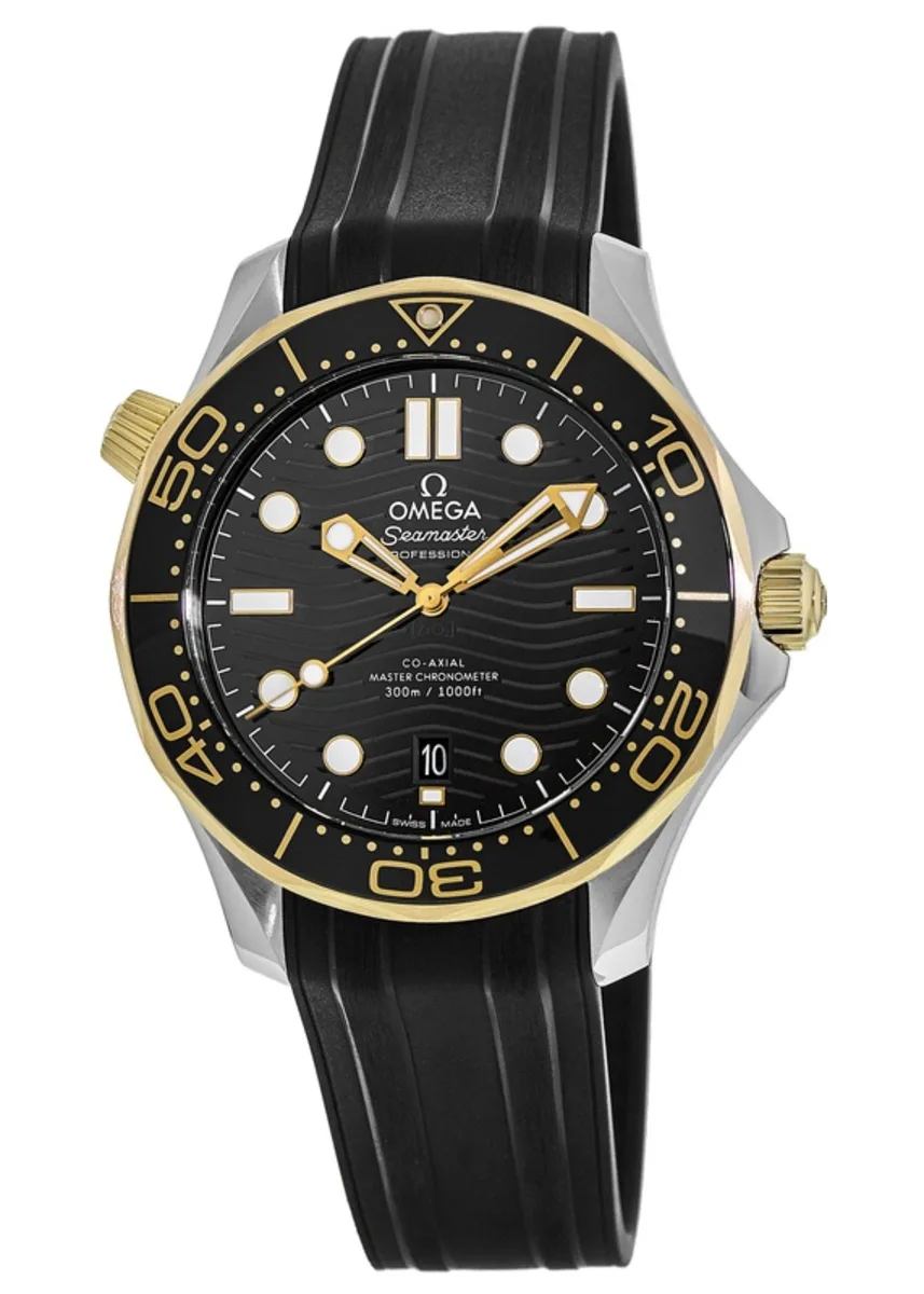 Seamaster Diver 300M Automatic Black Dial 18K Yellow Gold Bezel Rubber Strap Men's Watch 210.22.42.20.01.001
