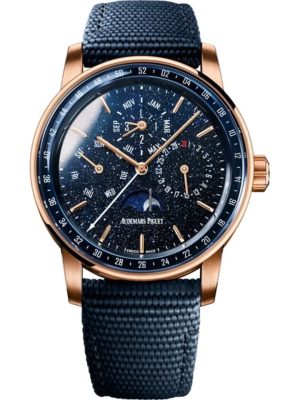 Audemars Piguet  Code 11.59 Perpetual Calendar Blue Dial 18k Rose Gold Rubber-Coated Strap Men's Watch 26394OR.OO.D027KB.01