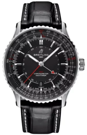 Navitimer Automatic 41 GMT Black Dial Leather Strap Men's Watch A32310251B1P1