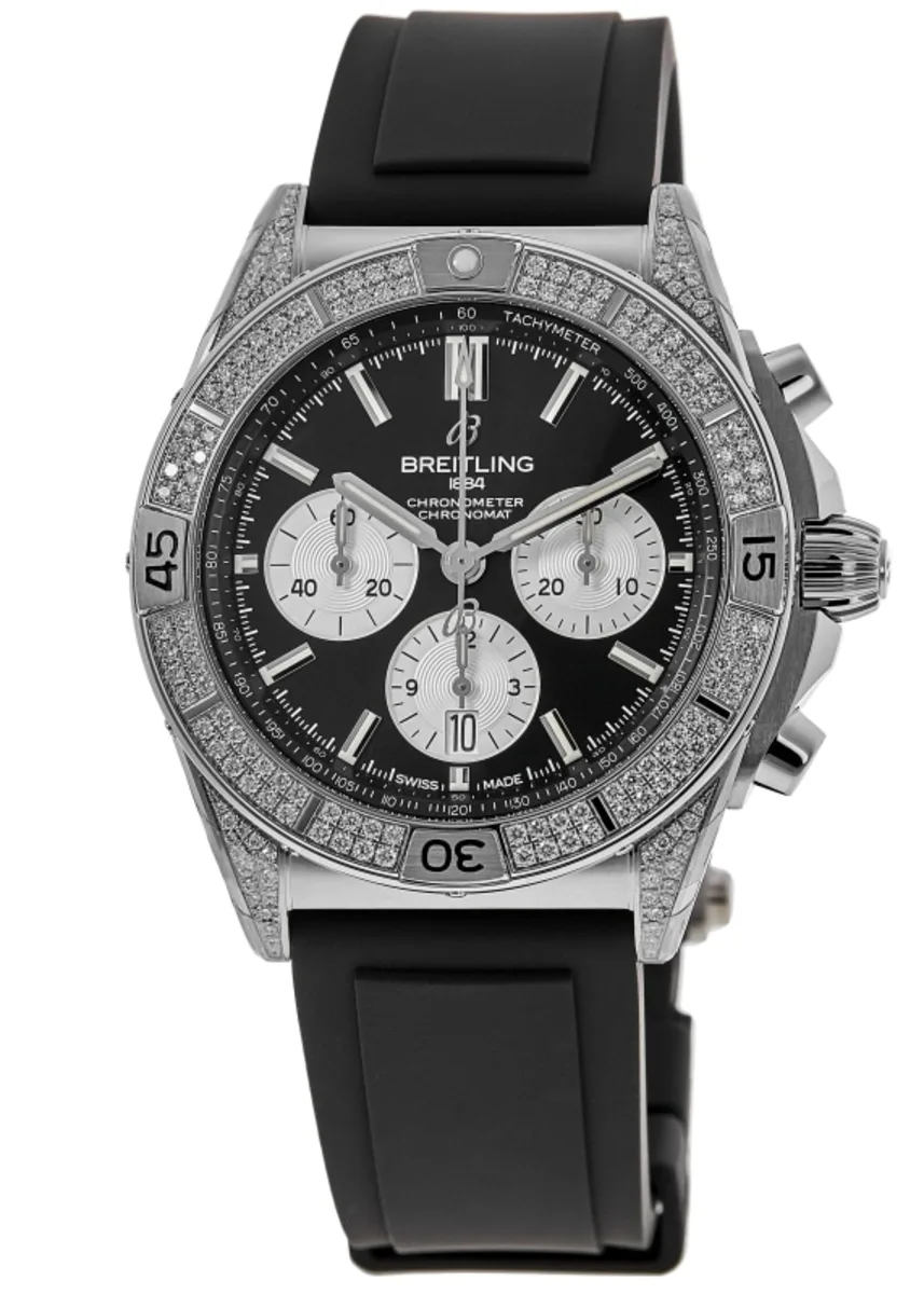 Chronomat B01 Chronograph Automatic Black Dial Diamond Bezel Rubber Strap Men's Watch AB0134721B1S1