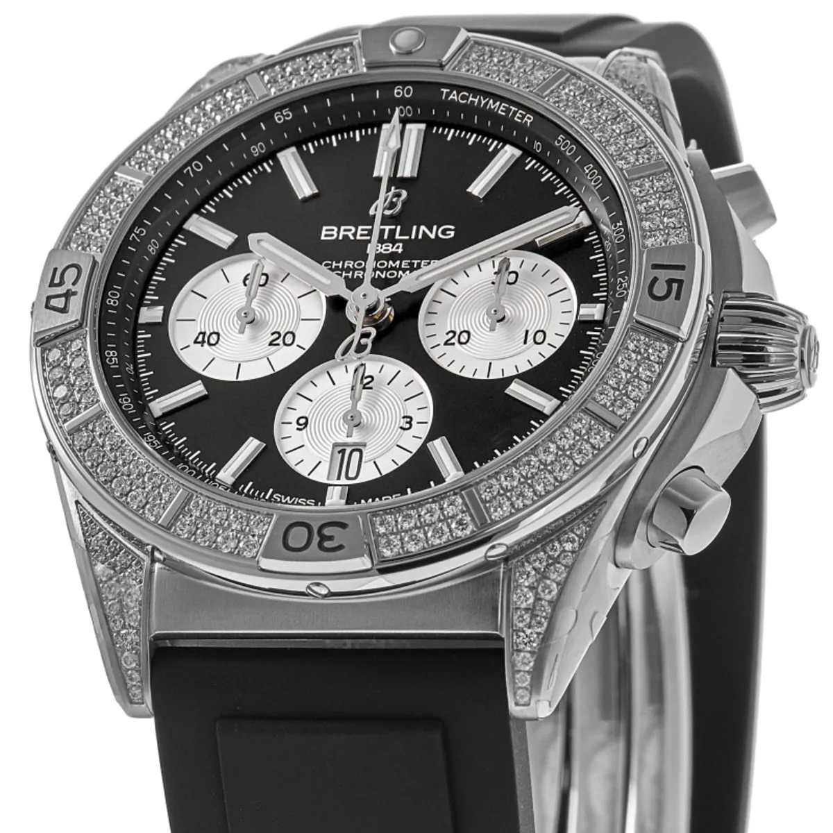 Chronomat B01 Chronograph Automatic Black Dial Diamond Bezel Rubber Strap Men's Watch AB0134721B1S1 - Image 2