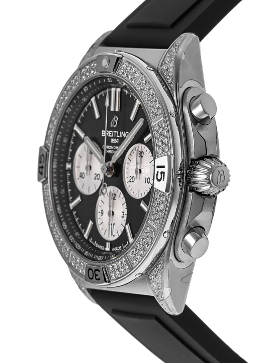 Chronomat B01 Chronograph Automatic Black Dial Diamond Bezel Rubber Strap Men's Watch AB0134721B1S1 - Image 3