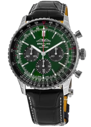 Navitimer B01 Chronograph 46 Green Dial Leather Strap Men's Watch AB0137241L1P1