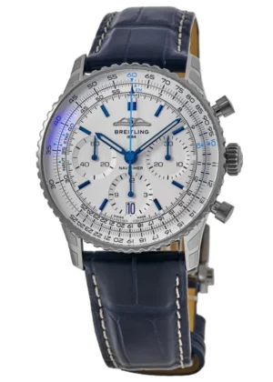 Navitimer B01 Chronograph 41 Automatic White Dial Blue Leather Strap Men's Watch AB0139A71G1P1
