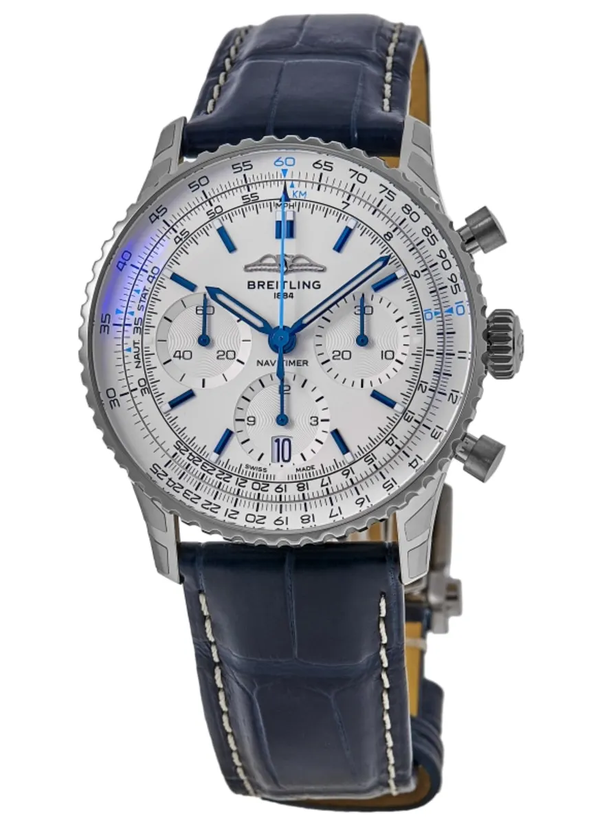 Navitimer B01 Chronograph 41 Automatic White Dial Blue Leather Strap Men's Watch AB0139A71G1P1