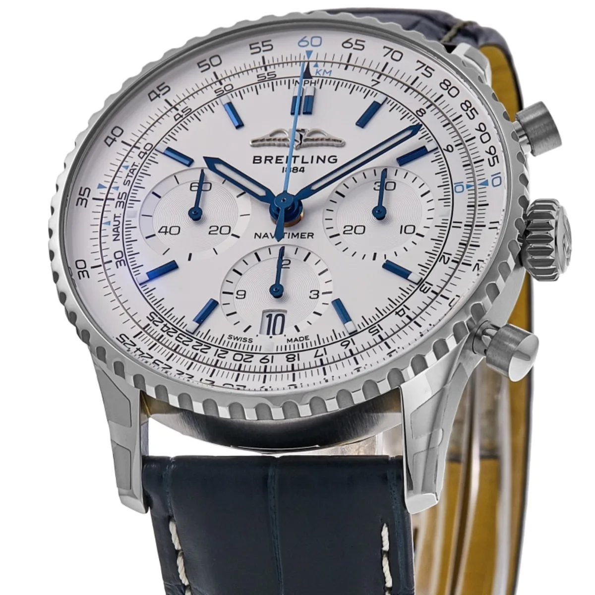 Navitimer B01 Chronograph 41 Automatic White Dial Blue Leather Strap Men's Watch AB0139A71G1P1 - Image 5
