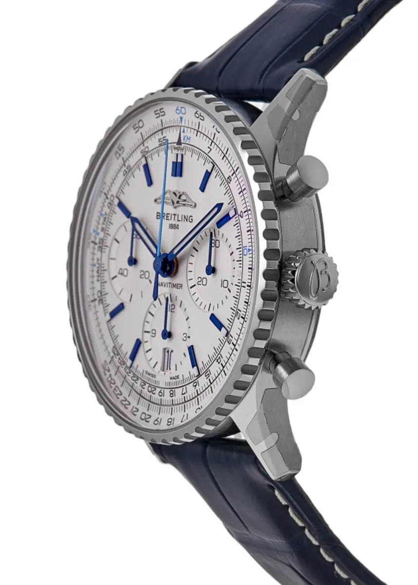 Navitimer B01 Chronograph 41 Automatic White Dial Blue Leather Strap Men's Watch AB0139A71G1P1 - Image 4