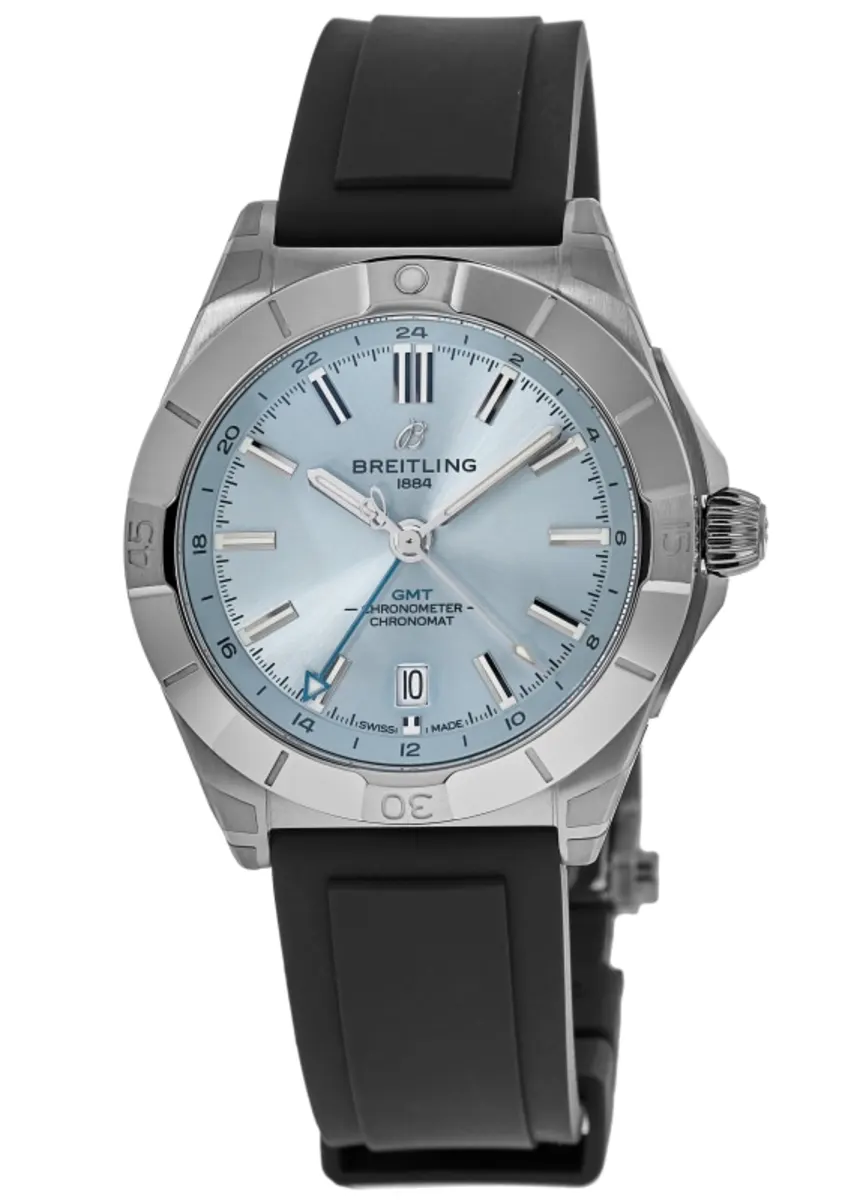 Chronomat Automatic GMT 40 Ice Blue Dial Platinum Bezel Black Rubber Strap Men's Watch P32398101C1S1