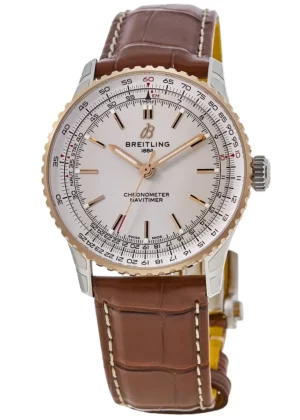 Navitimer Automatic 41 Cream Dial 18K Rose Gold Bezel Brown Leather Strap Men's Watch U17329F41G1P1