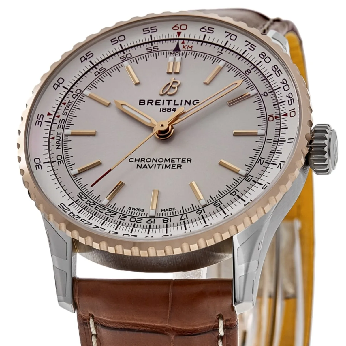 Navitimer Automatic 41 Cream Dial 18K Rose Gold Bezel Brown Leather Strap Men's Watch U17329F41G1P1 - Image 2