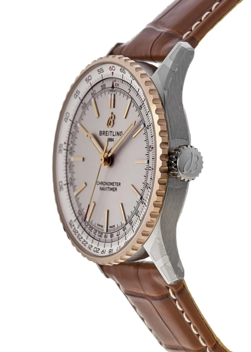 Navitimer Automatic 41 Cream Dial 18K Rose Gold Bezel Brown Leather Strap Men's Watch U17329F41G1P1 - Image 3