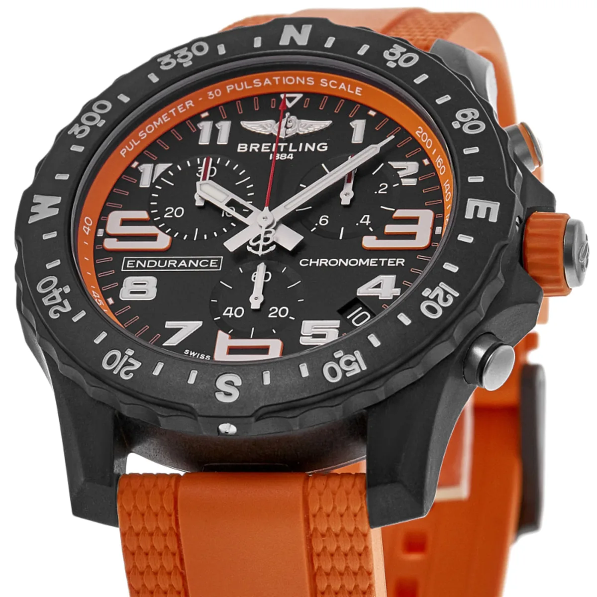 Endurance Pro 44 Quartz Chronograph Black Dial Orange Rubber Strap Men's Watch X82310A51B1S2 - Image 2