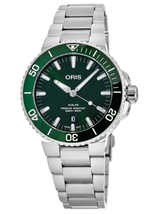 Aquis Date Green Dial Stainless Steel Men's Watch 01 733 7730 4157-07 8 24 05PEB