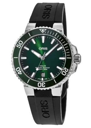 Aquis Date Automatic Green Dial Rubber Strap Men's Watch 01 733 7732 4157-07 4 21 64FC