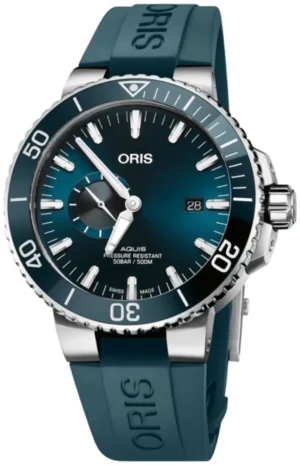 Aquis Small Second, Date Automatic Blue Dial Rubber Strap Men's Watch 01 743 7733 4155-07 4 24 69EB