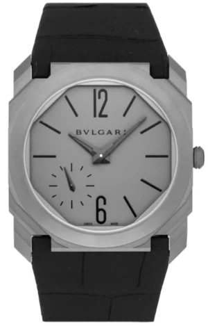 Octo Finissimo Automatic Grey Dial Black Leather Men's Watch 102711