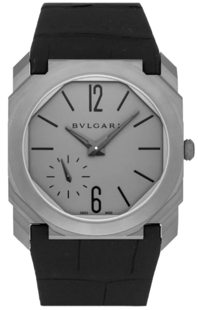Octo Finissimo Automatic Grey Dial Black Leather Men's Watch 102711