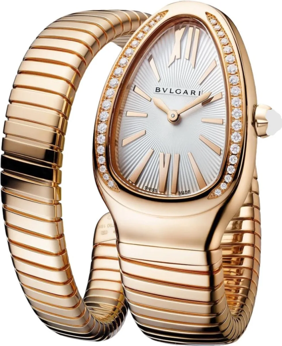 Serpenti Tubogas Silver Dial Diamond Rose Gold Women's Watch 103003