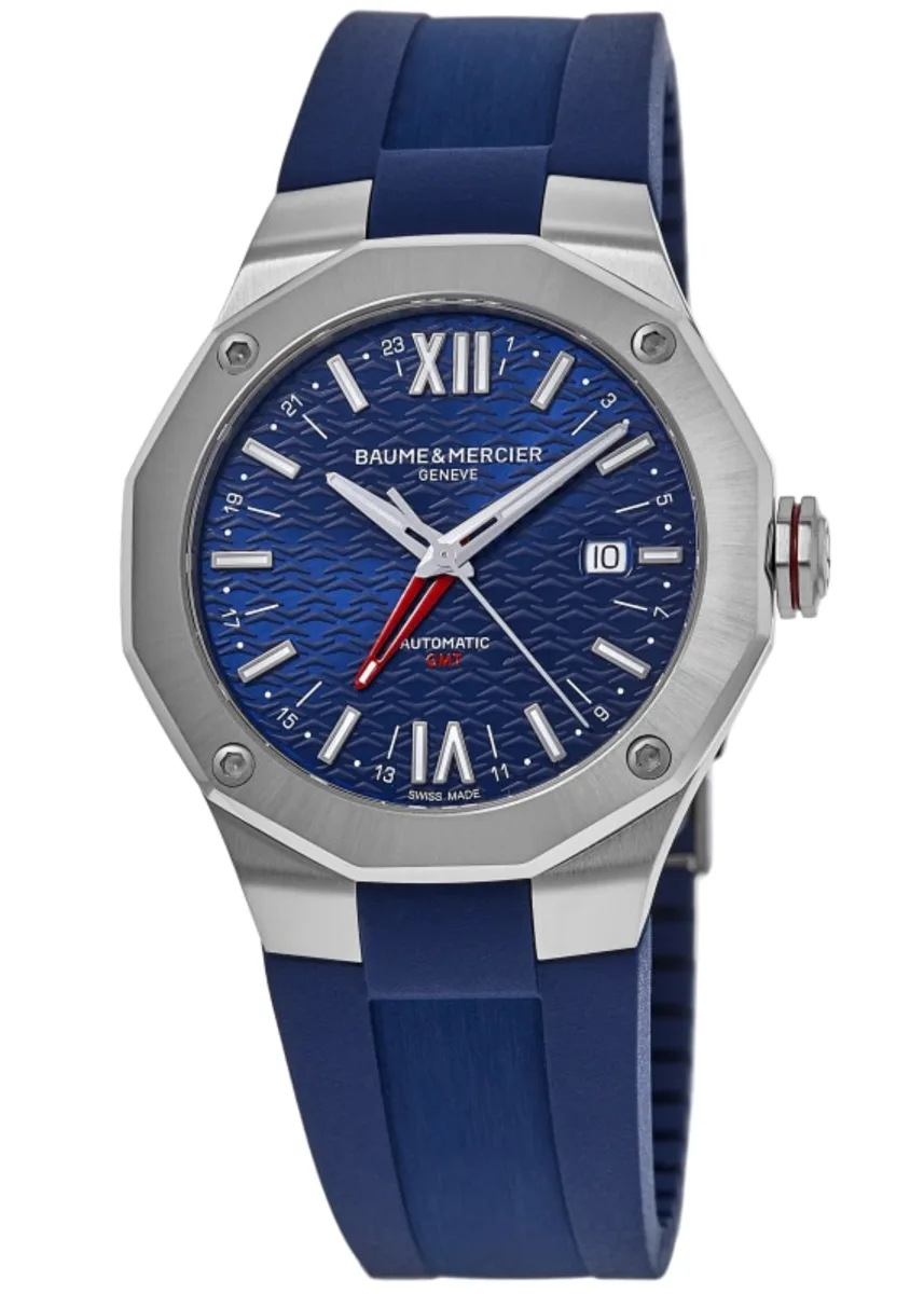 Baume & Mercier Riviera Automatic GMT Blue Dial Rubber Strap Men's Watch 10659