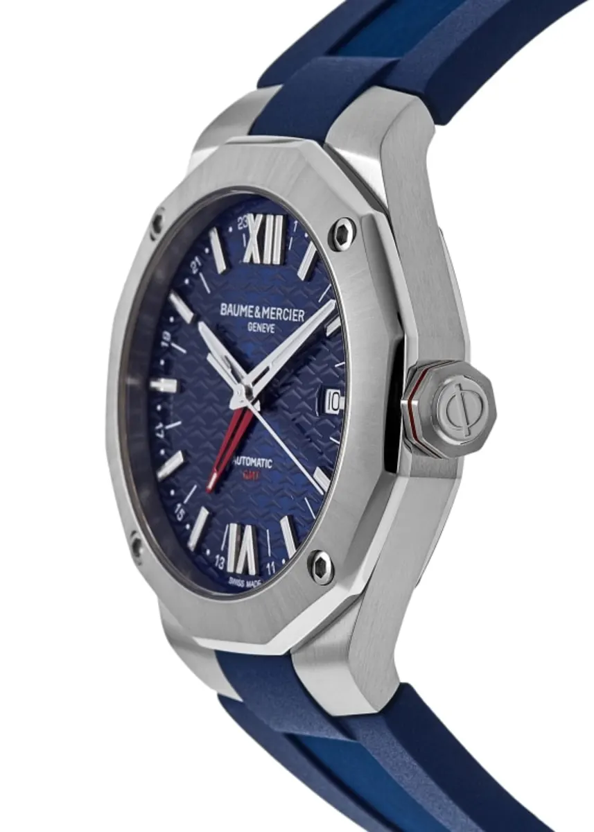 Baume & Mercier Riviera Automatic GMT Blue Dial Rubber Strap Men's Watch 10659 - Image 3