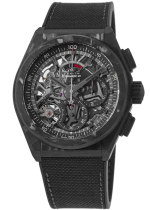 Defy El Primero 21 Skeleton Dial Black Rubber Strap Men's Watch 10.9000.9004/96.R921