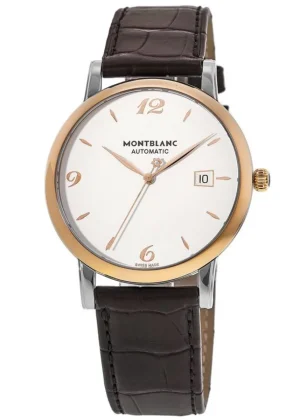 Star Classique Automatic Gold Bezel Silver Dial Leather Strap Men's Watch 112145