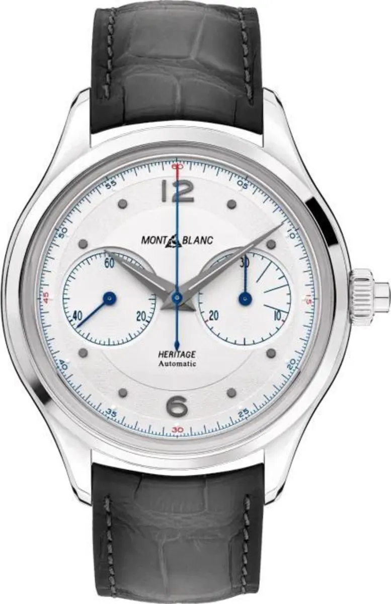 Heritage Monopusher Chronograph Silver Dial Leather Strap Men's Watch 119951