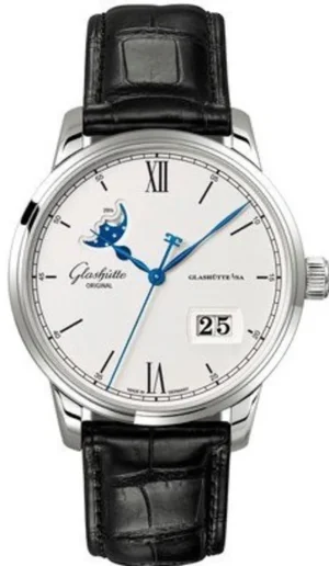 Senator Excellence Panorama Date Moonphase Silver Dial Black Leather Strap Men's Watch 1-36-04-01-02-01