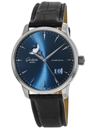 Senator Excellence Panorama Date Moonphase Blue Dial Black Leather Strap Men's Watch 1-36-04-04-02-01