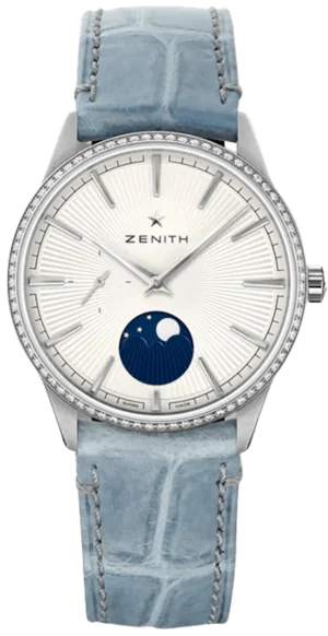Elite Lady Moonphase Silver Dial Diamond Leather Strap Women's Watch 16.3200.692/01.C832