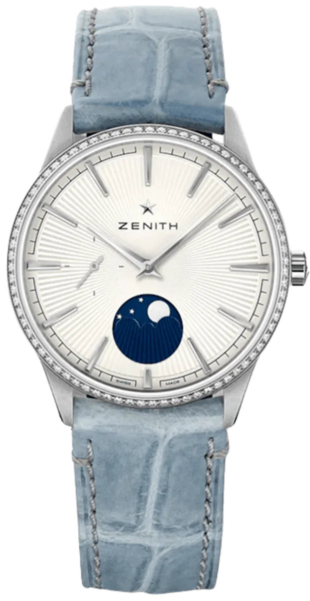 Elite Lady Moonphase Silver Dial Diamond Leather Strap Women's Watch 16.3200.692/01.C832