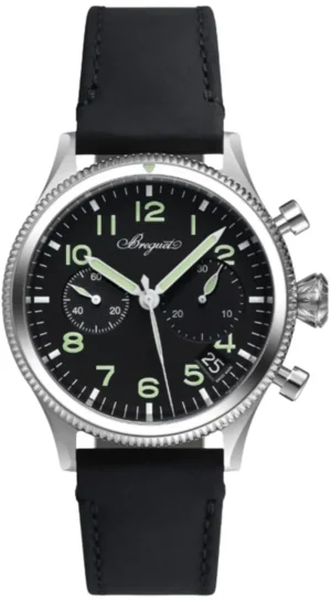 Type 20 Chronograph 2057 Automatic Black Dial Leather Strap Men's Watch 2057ST/92/3WU