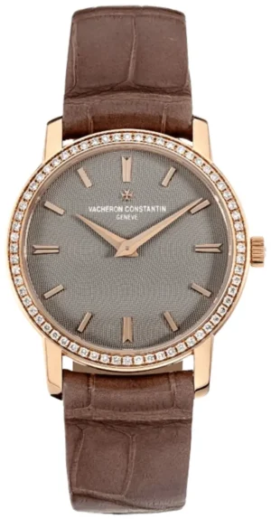 Patrimony Traditionnelle Quartz Taupe Dial Diamond Bezel Leather Strap Women's Watch 25558/000R-9759