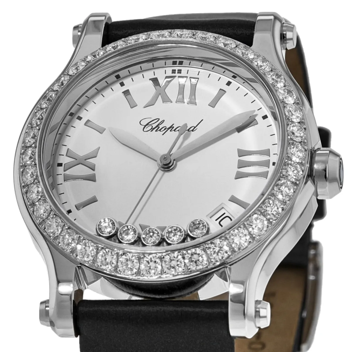 Happy Sport Medium 36mm Quartz Floating Diamond Custom Bezel Satin Strap Women's Watch 278582-3001S-CD - Image 2