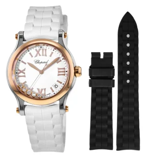 Happy Sport Medium 36mm Floating Diamonds Rose Gold & Steel Rubber Strap Women's Watch 278582-6001