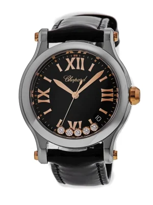 Happy Sport Medium 36mm Black Diamond Dial Leather Strap Women's Watch 278582-6014