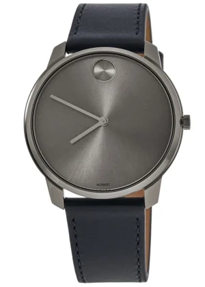 Bold Thin Grey Dial Blue Leather Strap Men's Watch 3600586