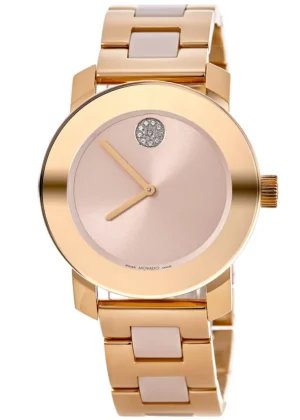 Bold Ceramic Gold Dial Rose Gold Steel Women's Watch 3600799