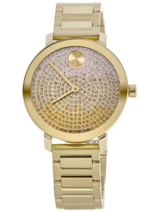 Bold Evolution Yellow Gold-Tone Crystal Pave Dial Women's Watch 3600931