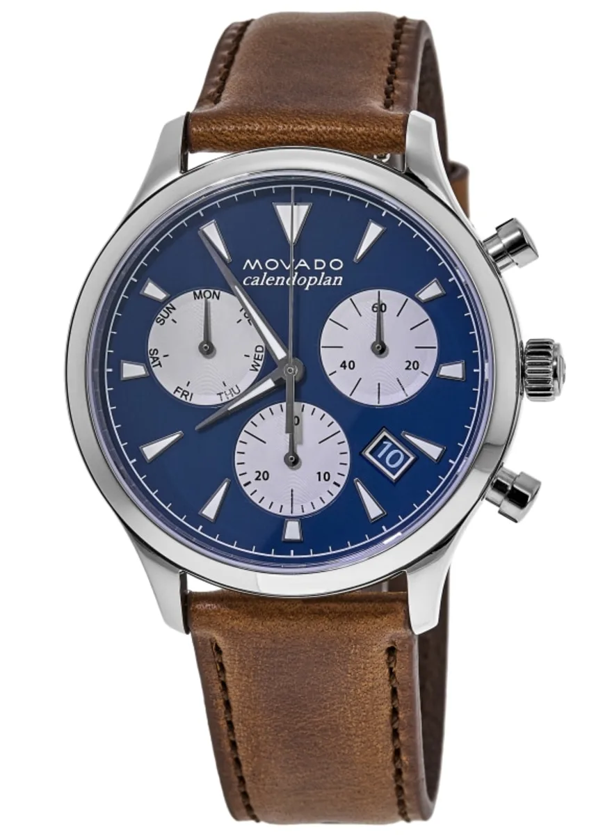 Heritage Calendoplan Quartz Chronograph Blue Dial Leather Strap Men's Watch 3650113