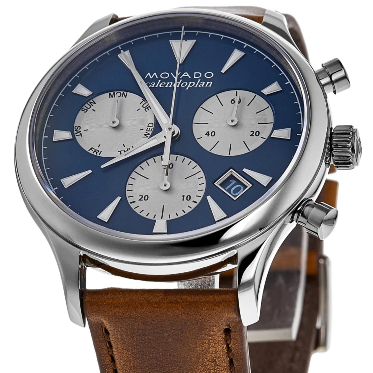Heritage Calendoplan Quartz Chronograph Blue Dial Leather Strap Men's Watch 3650113 - Image 2