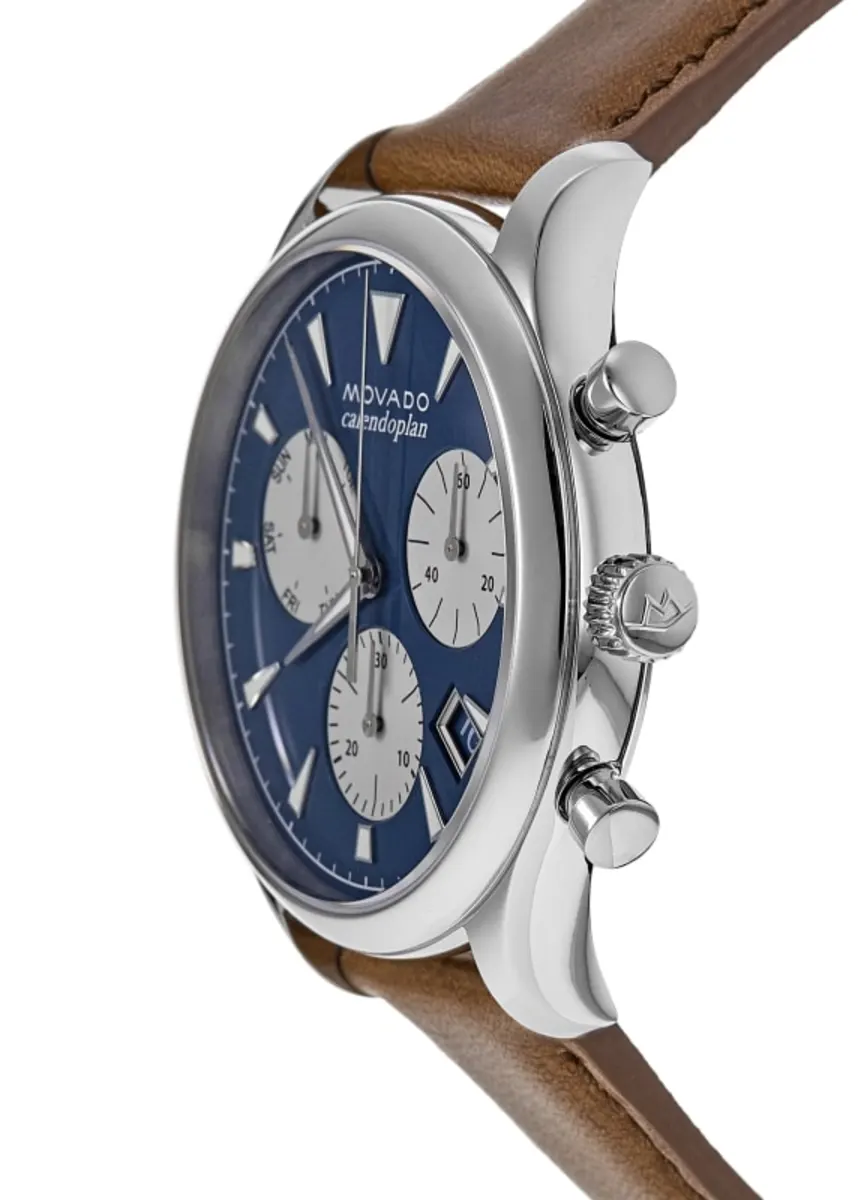 Heritage Calendoplan Quartz Chronograph Blue Dial Leather Strap Men's Watch 3650113 - Image 3