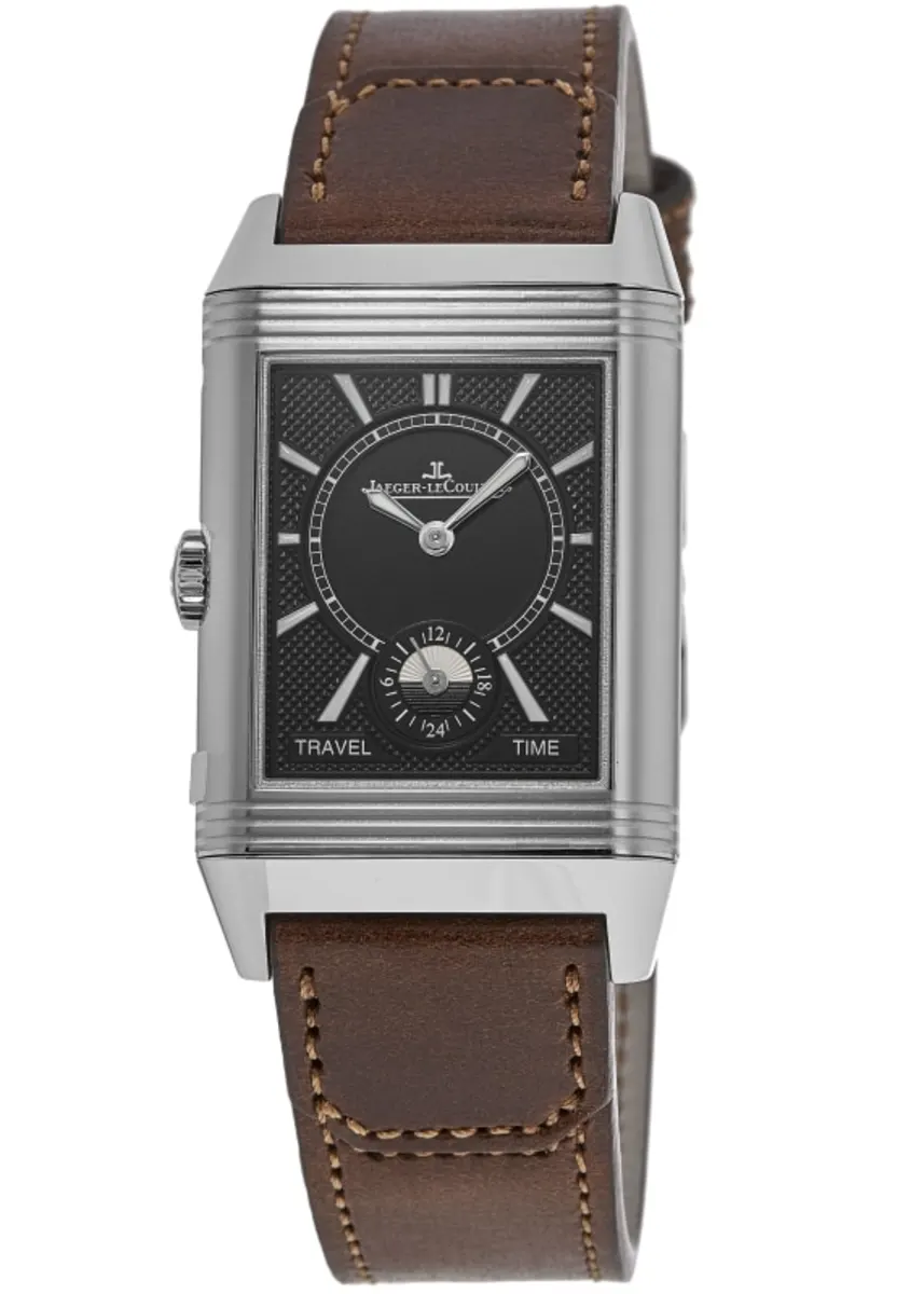Reverso Classic Large Duoface Small Seconds Manual Wind GMT Silver Dial Brown Leather Strap Men's Watch 3848422 - Image 2