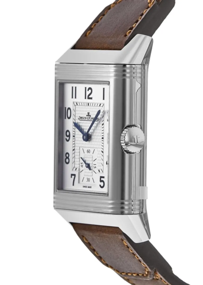 Reverso Classic Large Duoface Small Seconds Manual Wind GMT Silver Dial Brown Leather Strap Men's Watch 3848422 - Image 3