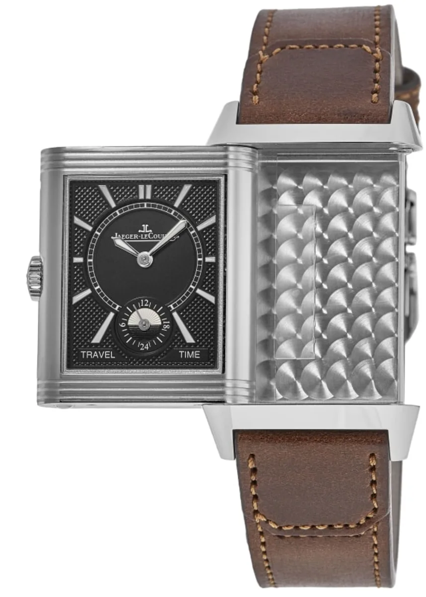 Reverso Classic Large Duoface Small Seconds Manual Wind GMT Silver Dial Brown Leather Strap Men's Watch 3848422 - Image 4