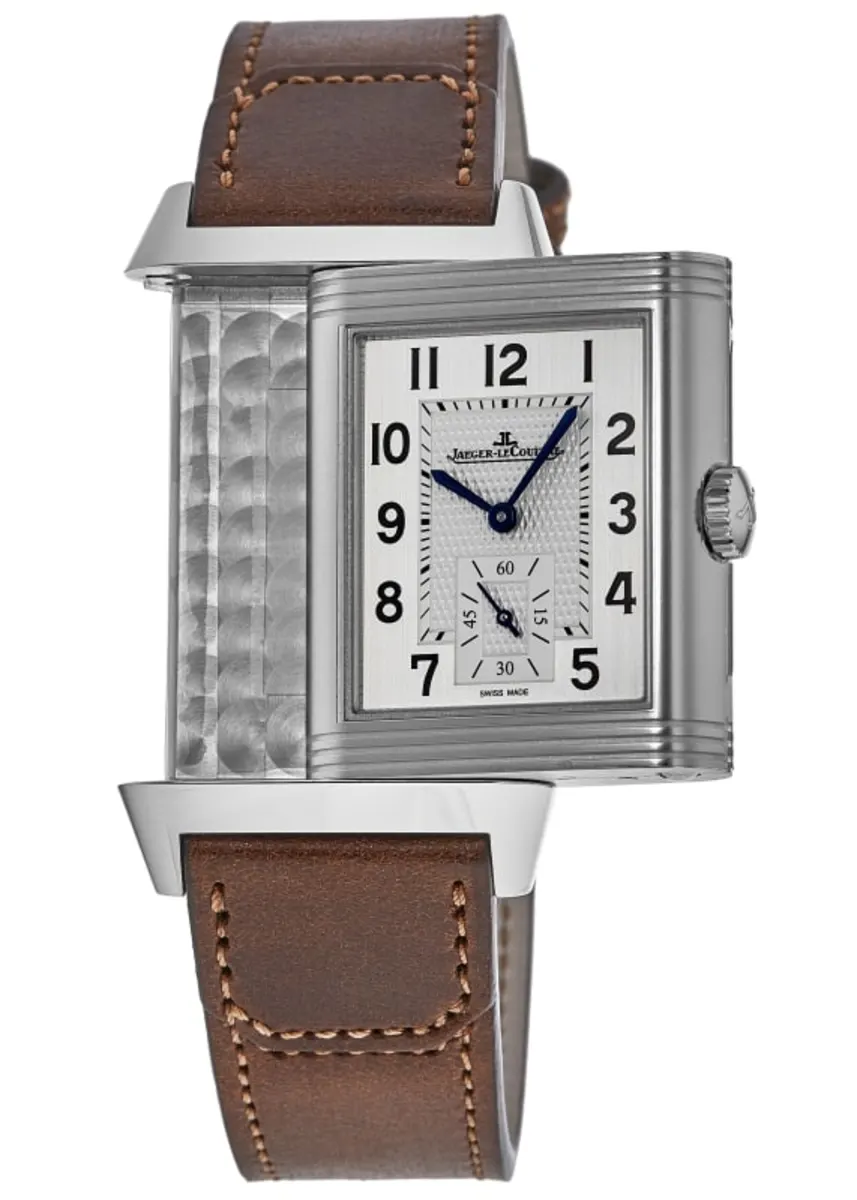 Reverso Classic Large Duoface Small Seconds Manual Wind GMT Silver Dial Brown Leather Strap Men's Watch 3848422 - Image 5