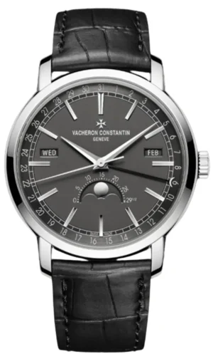 Traditionnelle Complete Calendar Complete Calendar Automatic Grey Dial White Gold Black Leather Strap Men's Watch 4010T/000G-B740