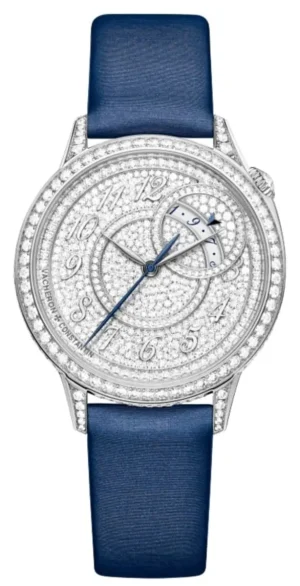 Egerie Self-Winding Diamond Pave Dial 18K White Gold Leather Strap Men's Watch 4606F/000G-B649