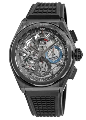 Defy El Primero 21 Skeleton Dial Ceramic Case Rubber Strap Men's Watch 49.9000.9004/78.R782